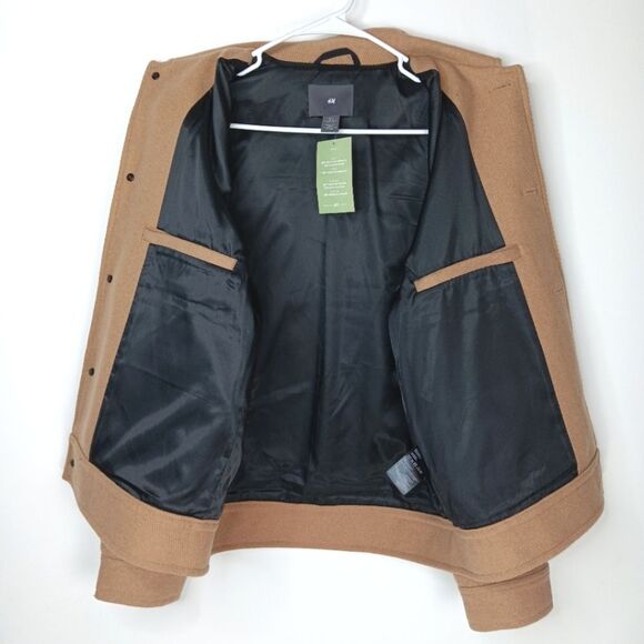 H&M Short Wool Blend Pea Coat Jacket Tan Beige Men's Size Small New With Tags - Picture 6 of 8